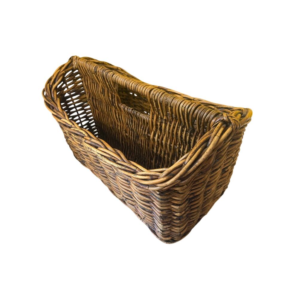 Vintage Rectangular 2 Slot Wicker Bamboo Magazine Holder BOHO with handle